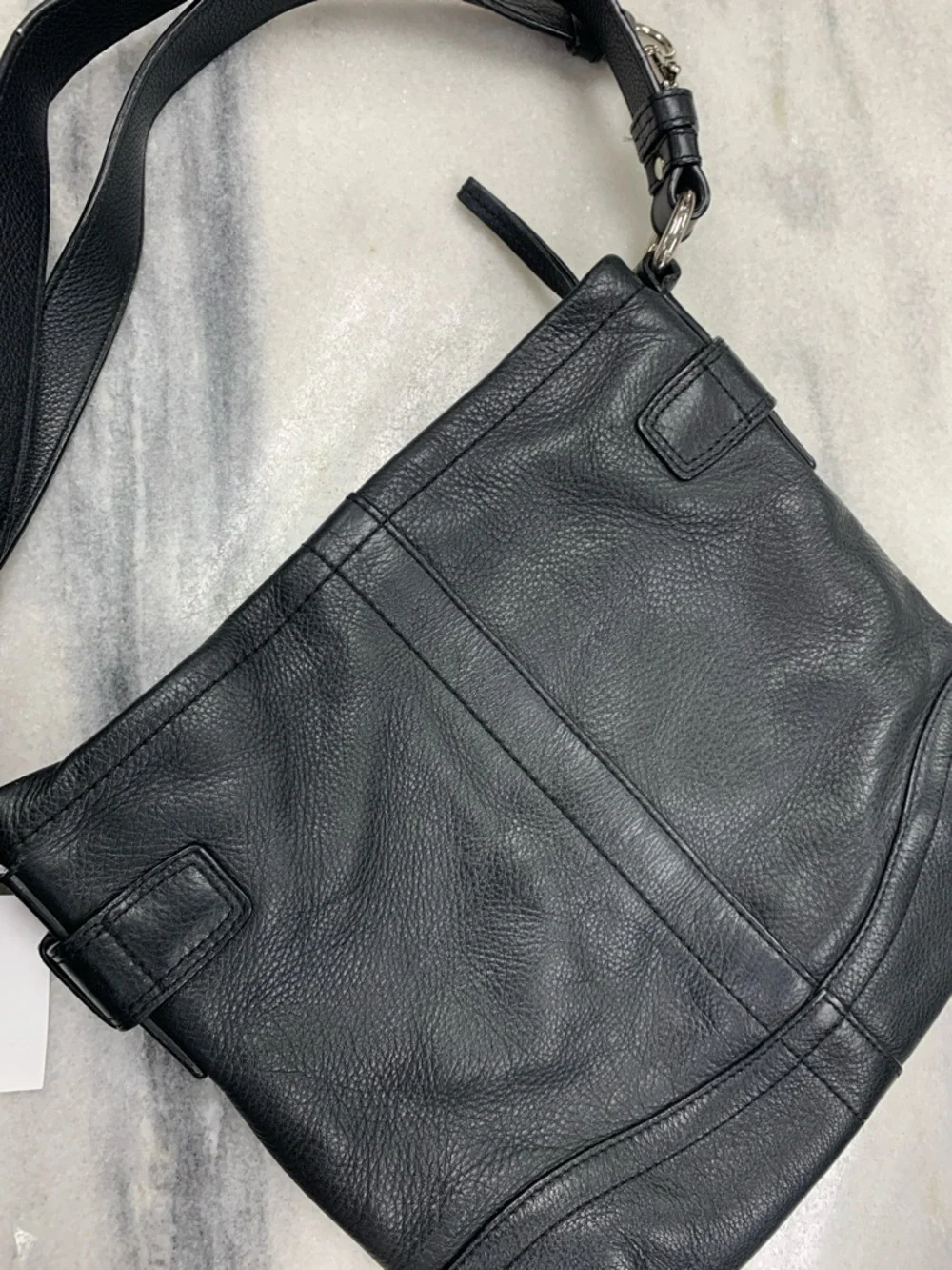 Coach Black Pebbled Leather Shoulder Bag with Chain Charm - Picture 5 of 8